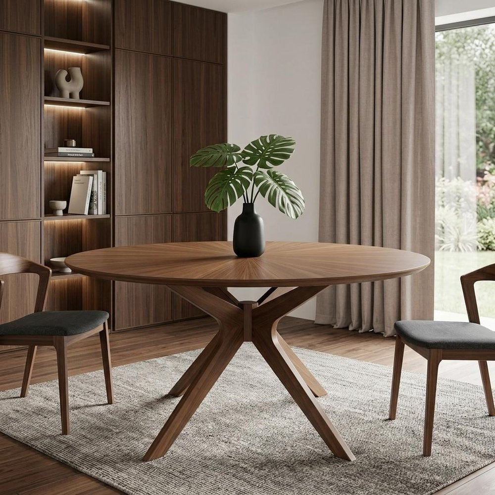 47" Brown Rounded Solid Manufactured Wood Pedestal Base Dining Table