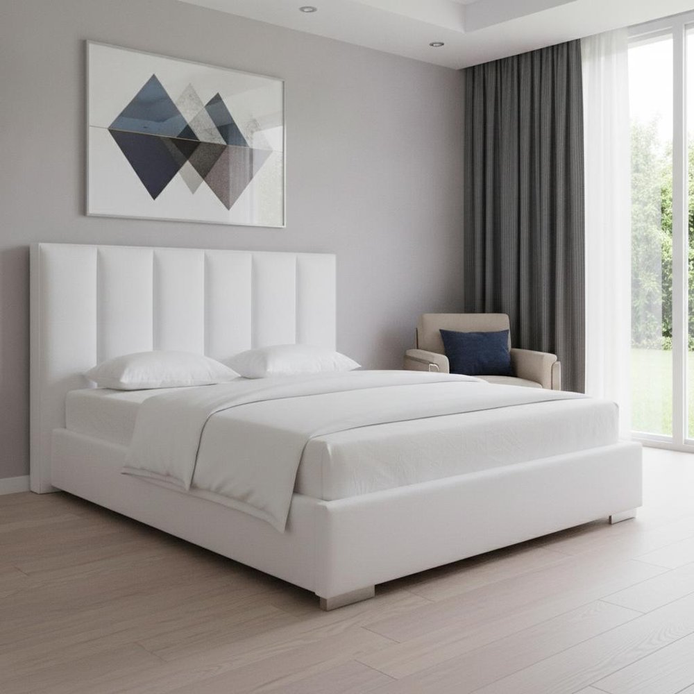 White Ribbed Texture Velvet Upholstered Queen Bed Frame