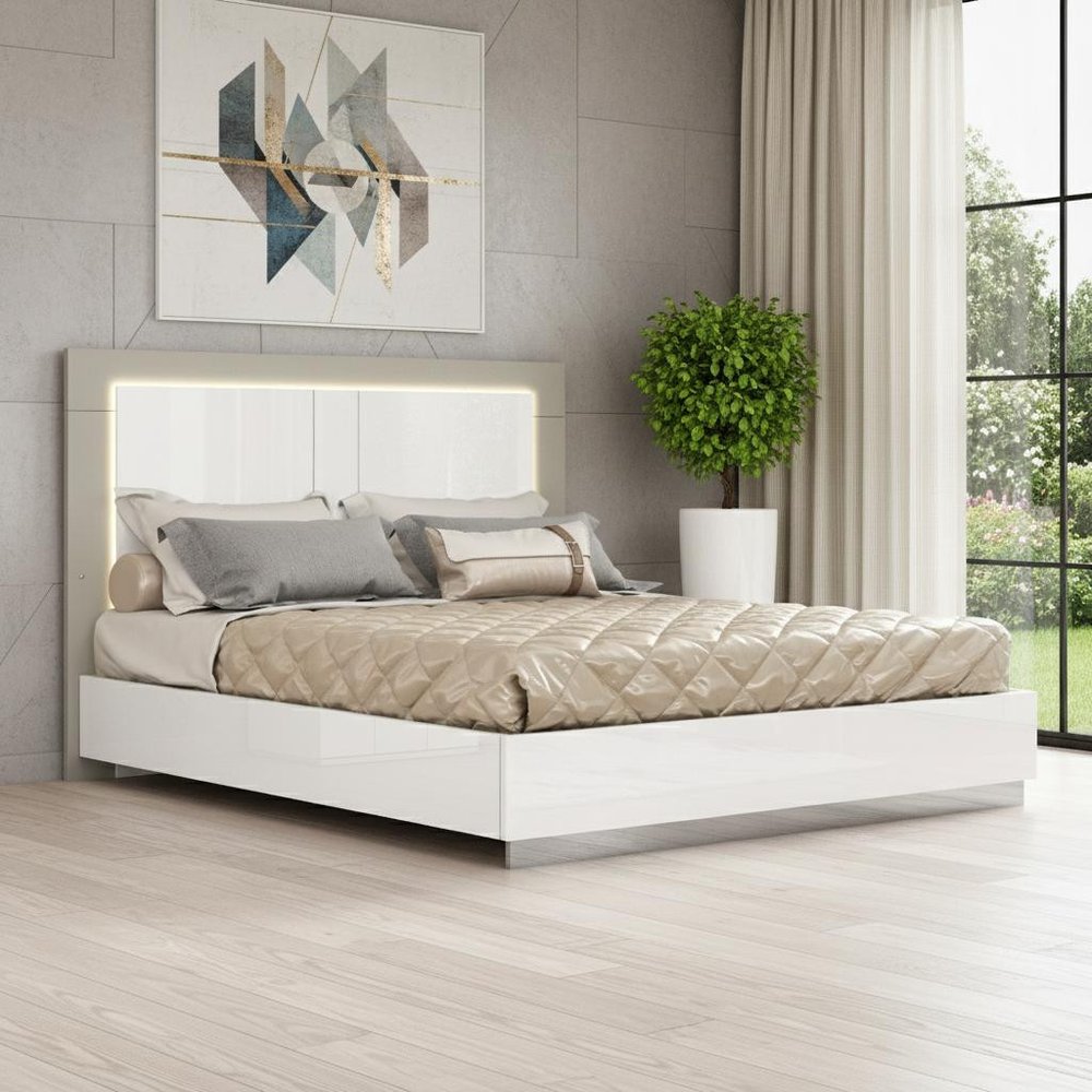 White And Taupe Wood Queen Bed Frame