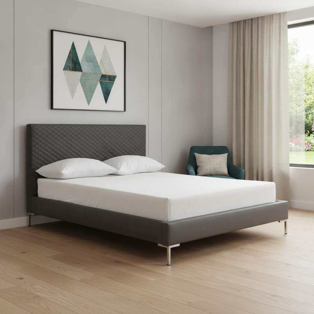 Dark Gray Faux Leather Queen Bed Frame