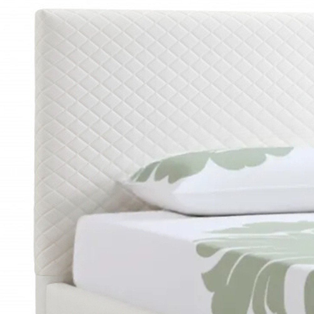 Twin Size White Upholstered Faux Leather Bed Frame