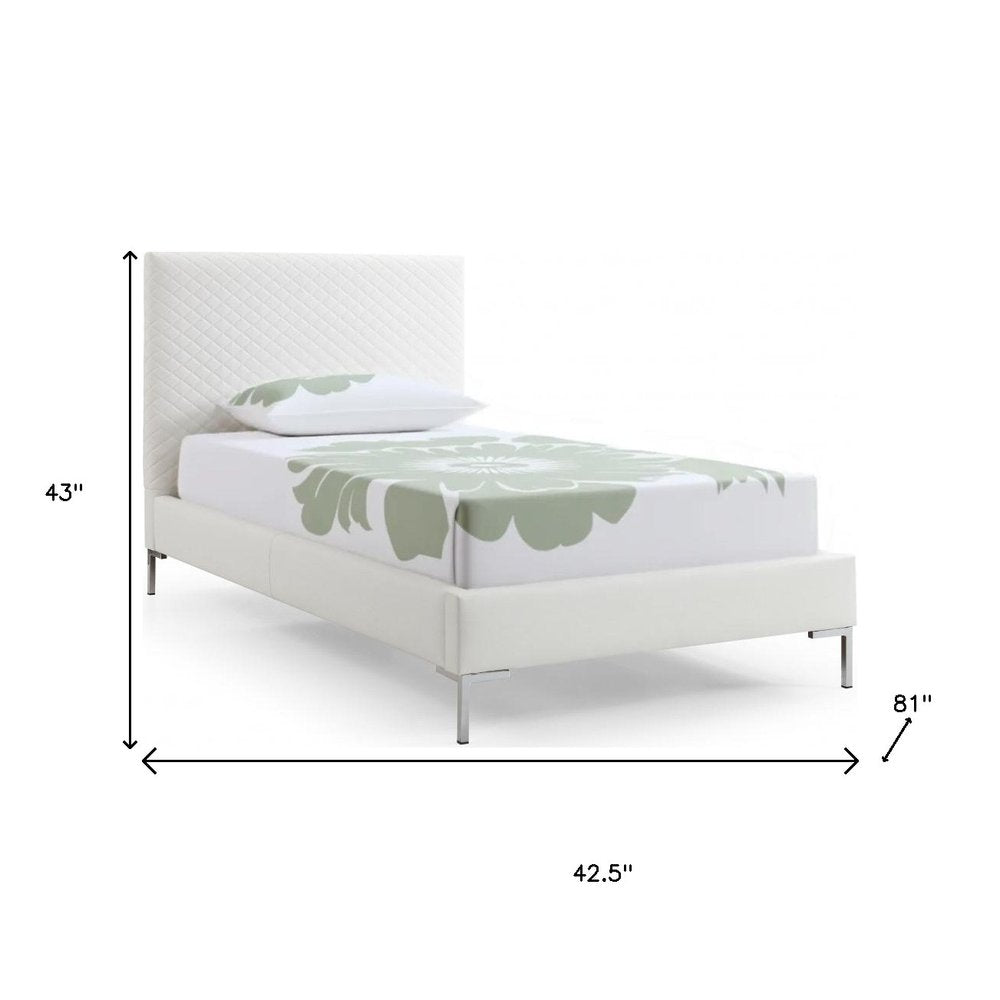 Twin Size White Upholstered Faux Leather Bed Frame