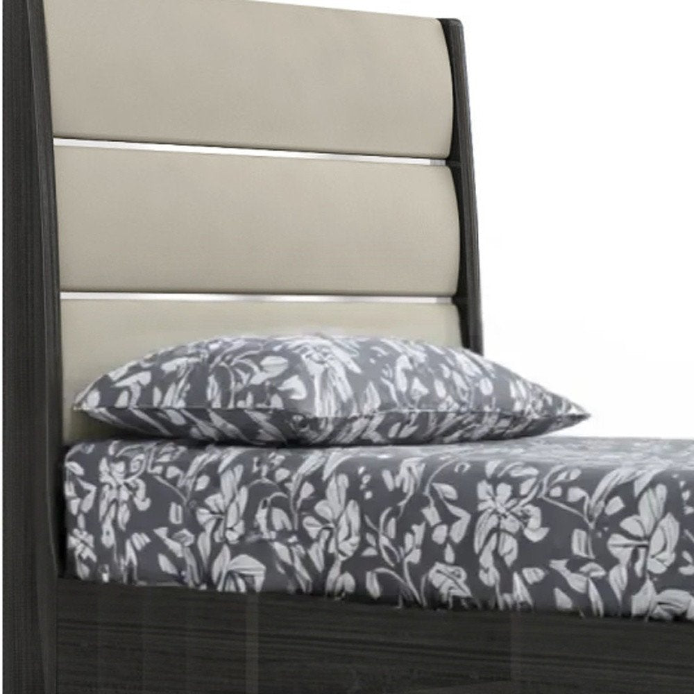 Twin Dark Grey High Gloss Bed Frame with Faux Leather Headboard