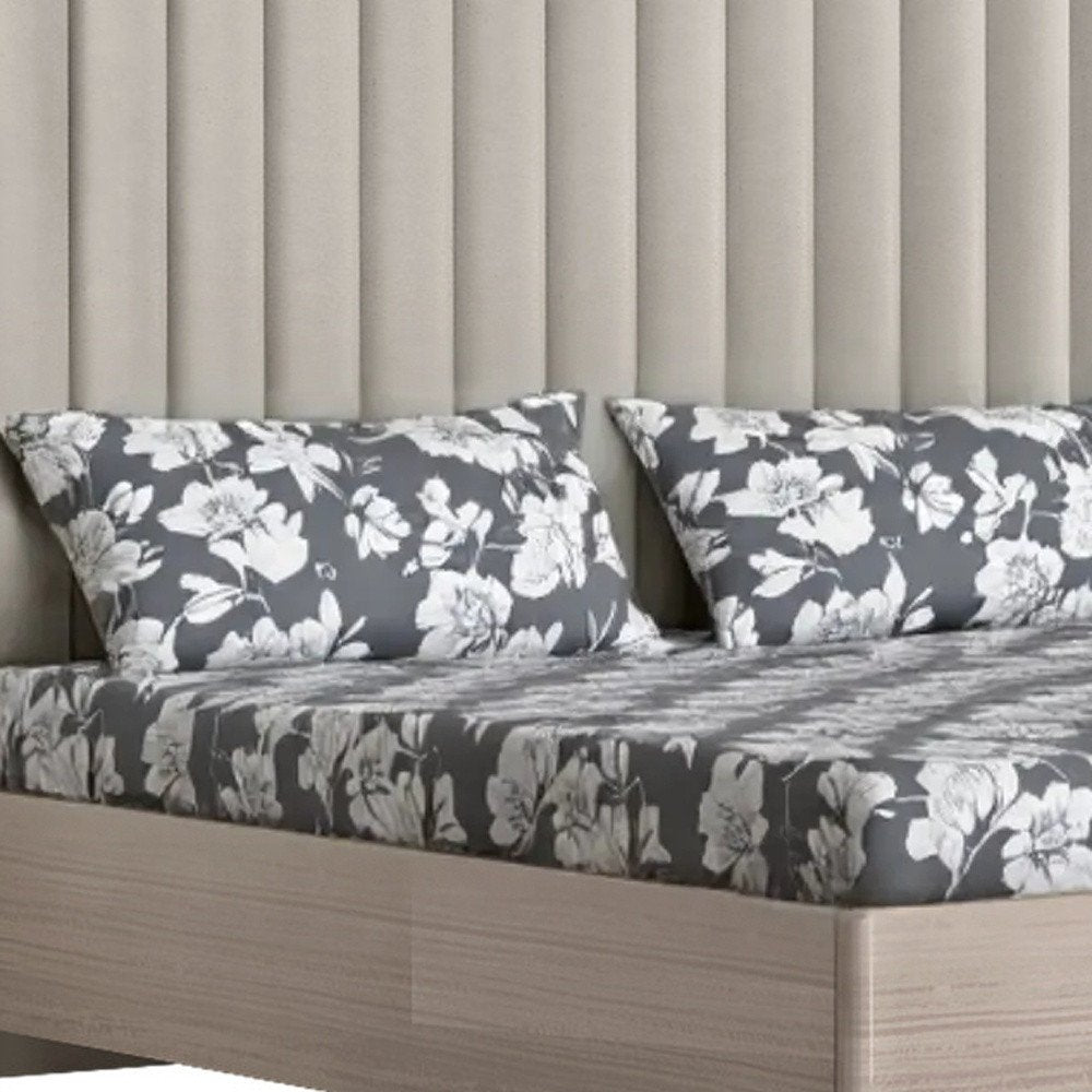 King Size High Gloss Beige Upholstered Channeled Headboard Bed Frame