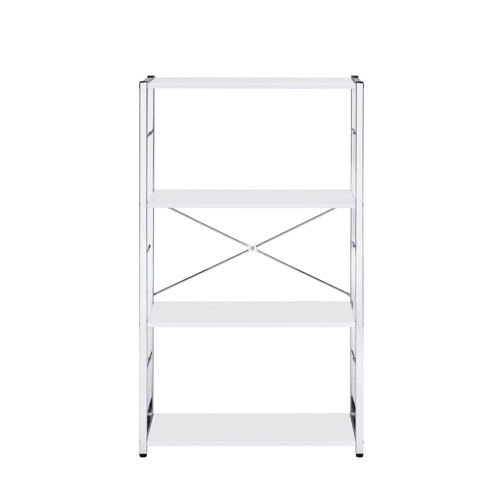 42" White And Silver Metal and Wood Four Tier Etagere Bookcase