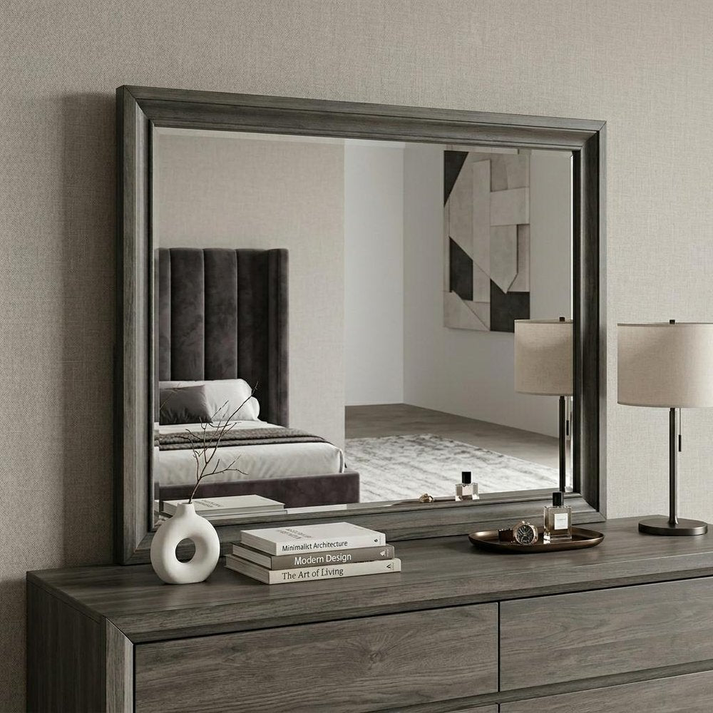 36" Gray Wood Framed Mounted Dresser Mirror
