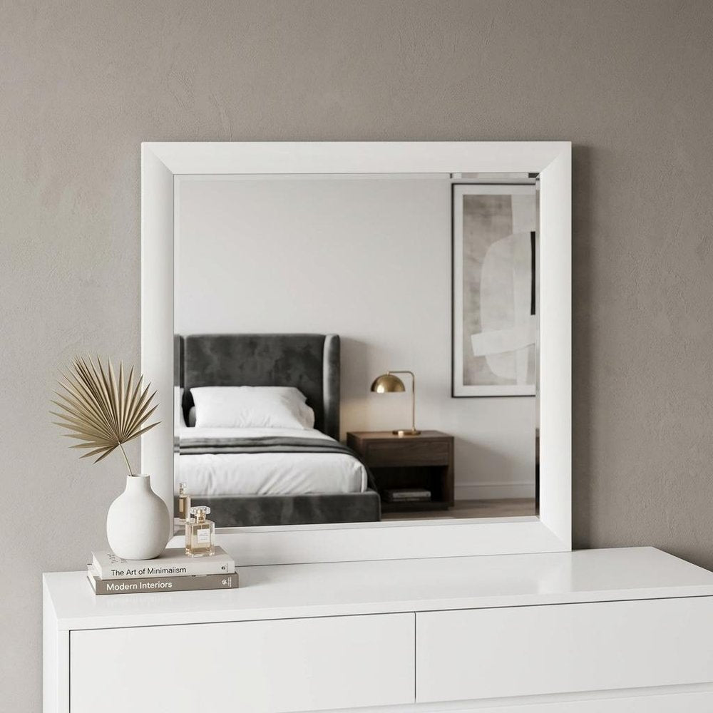 35" White Square Wood Framed Mounted Dresser Mirror