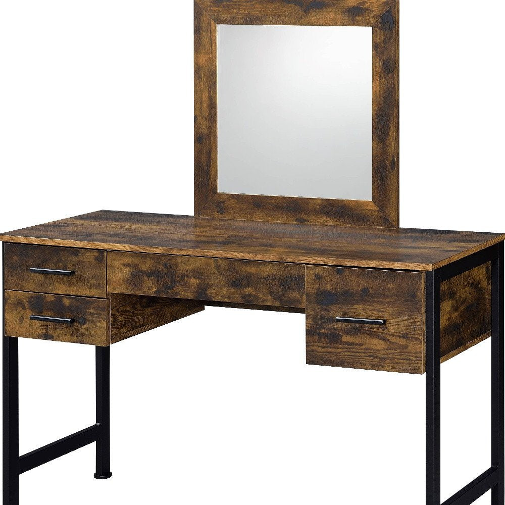 47" Black Mirrored Vanity Table with Mirror With Four Drawers