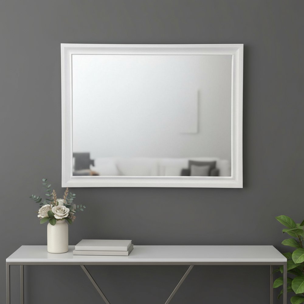 36" White Wood Framed Mounted Dresser Mirror