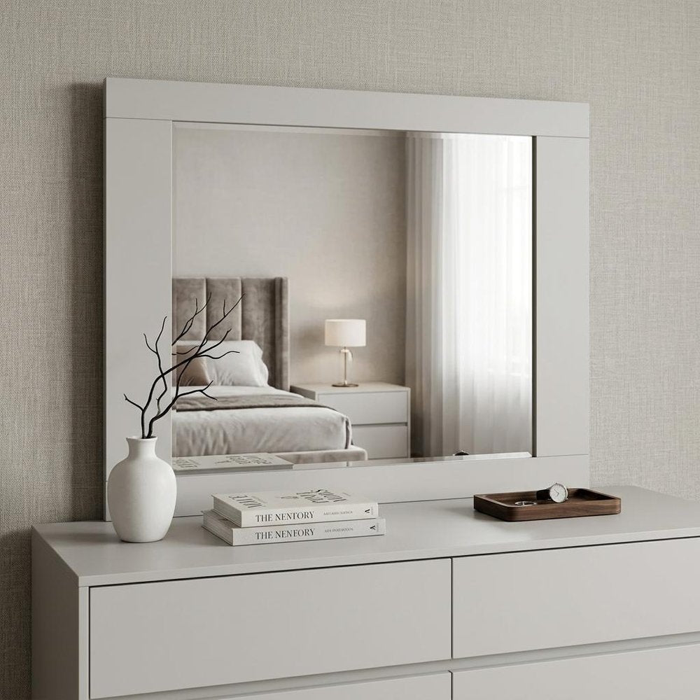 37" White Square Wood Framed Mounted Dresser Mirror