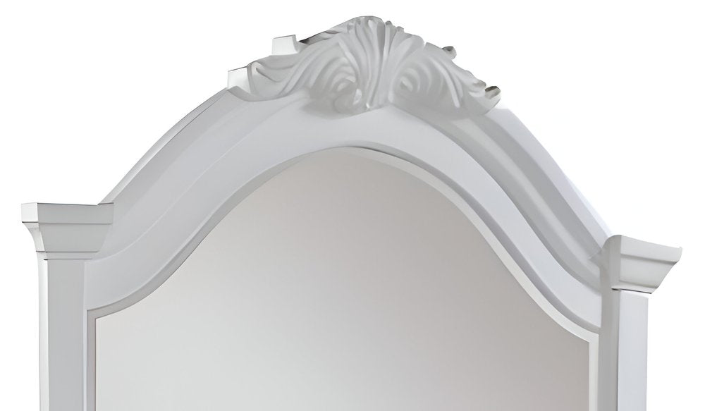 43" White Crowned Top Wood Framed Mounted Dresser Mirror
