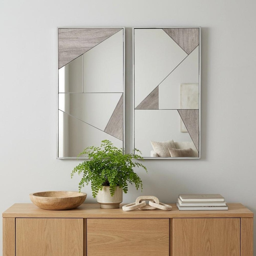 Set of Two Natural Metal Framed Accent Mirror