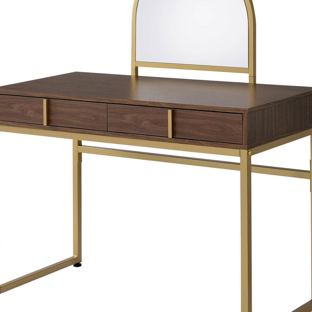 42" Gold Mirrored Vanity Table with Mirror With Two Drawers