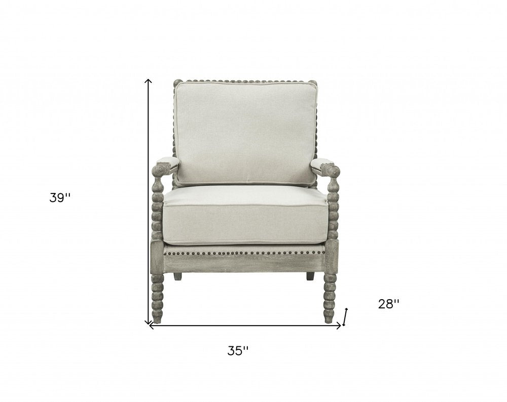 35" Beige and Gray Linen Club Chair