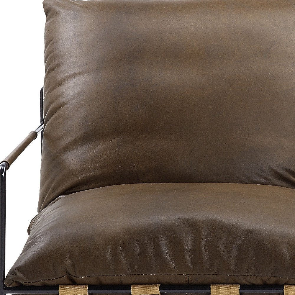 27" Brown and Steel Blue Top Grain Leather Lounge Chair