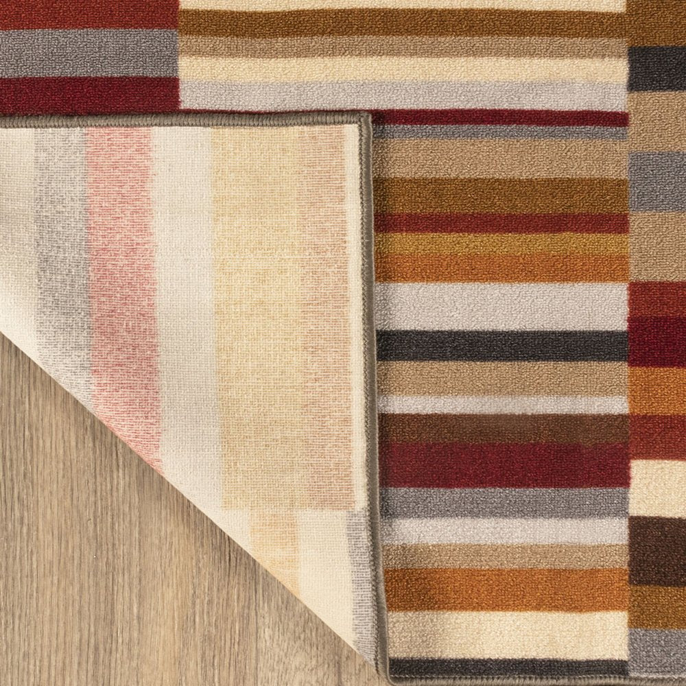 5' X 8' Gray Orange And Red Striped Washable Indoor Outdoor Area Rug