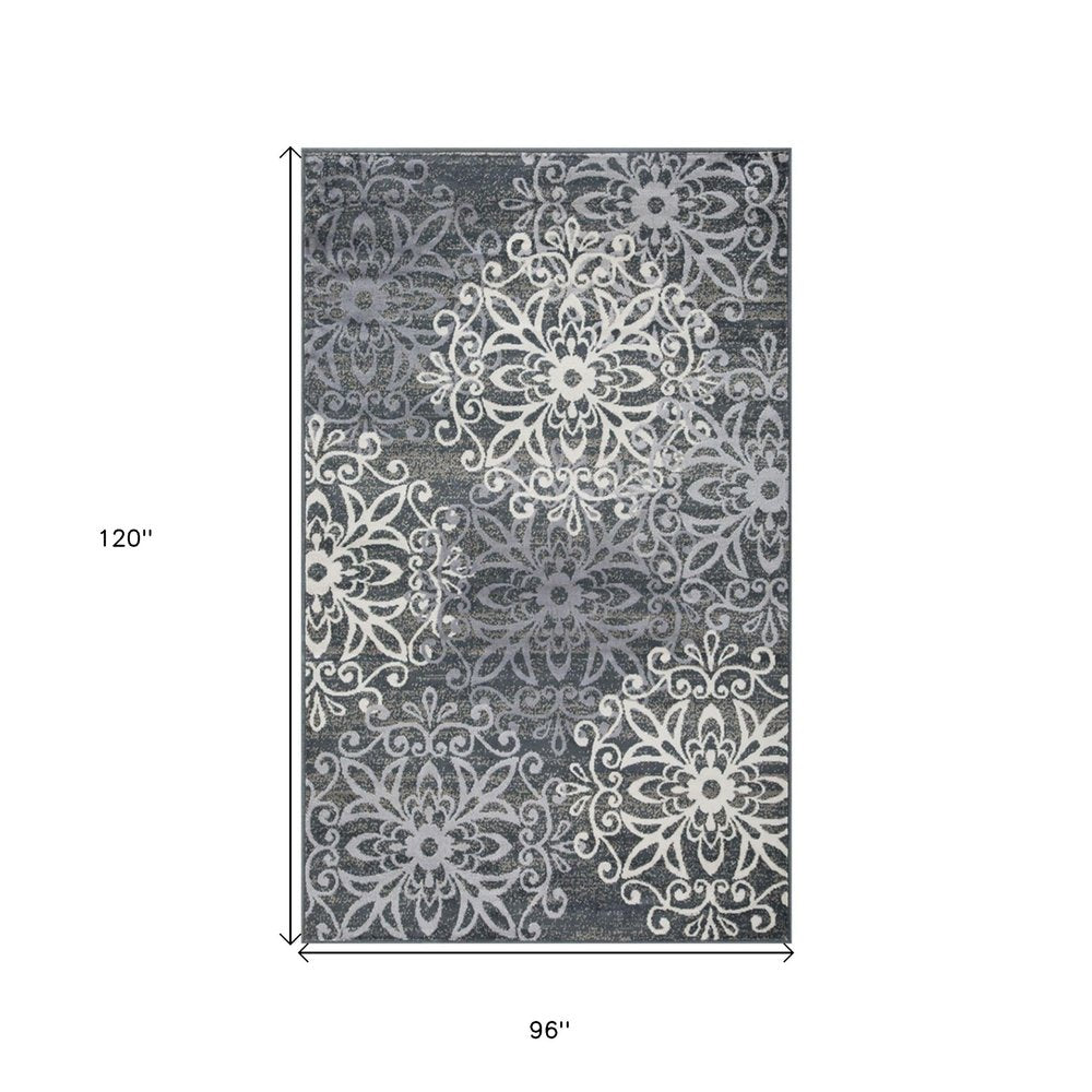 8' X 10' Ivory And Slate Gray Medallion Area Rug