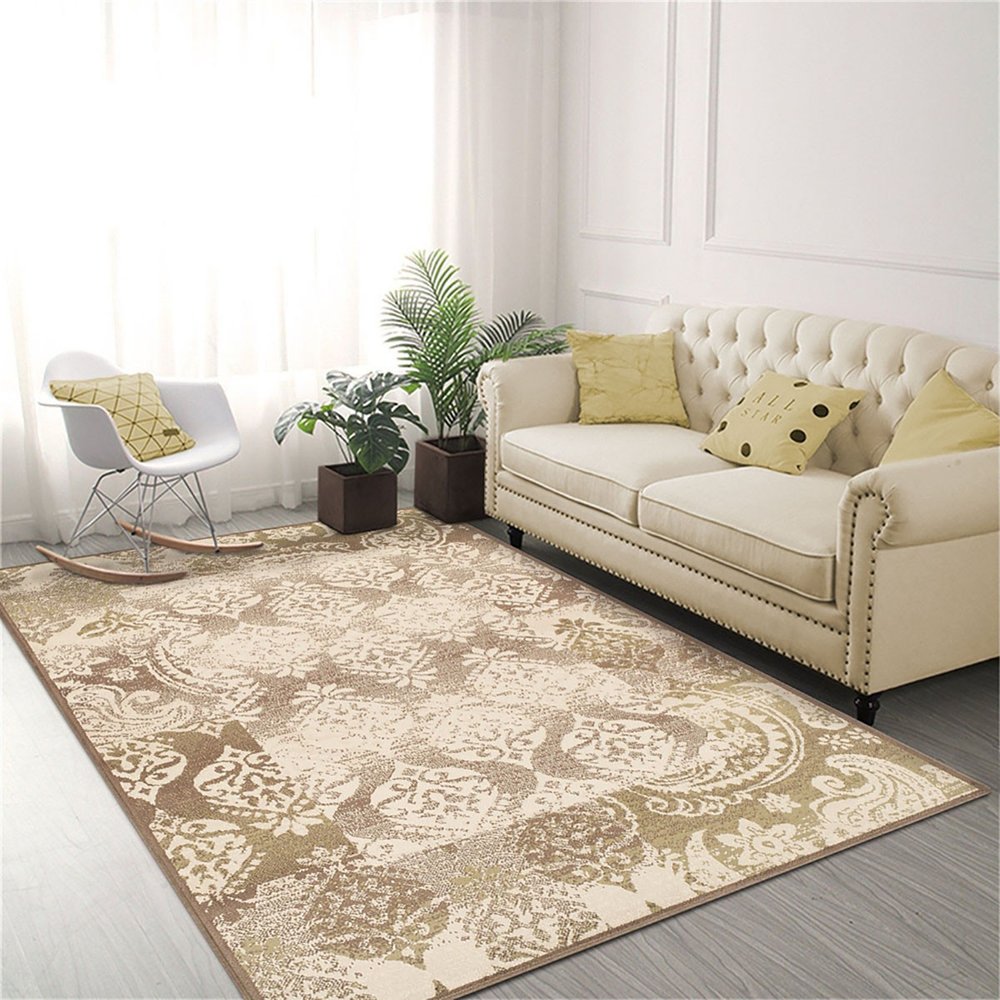 4' X 6' Beige And Brown Damask Distressed Area Rug