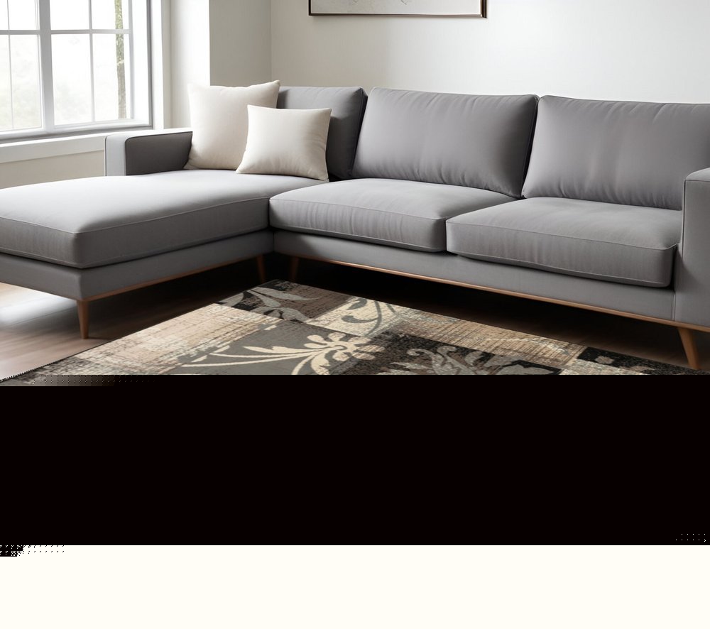 6' X 9' Beige Brown And Gray Floral Distressed Area Rug
