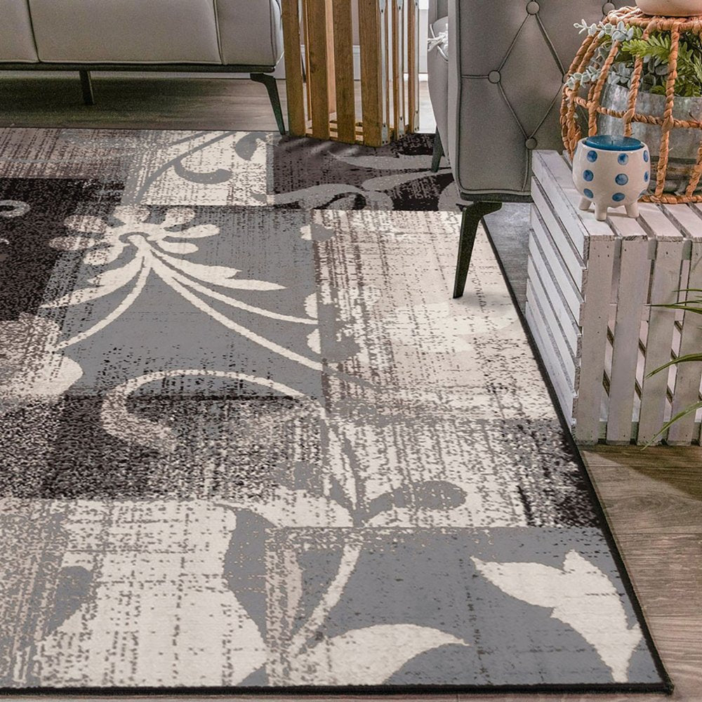 8' X 10' Beige Brown And Gray Floral Distressed Area Rug