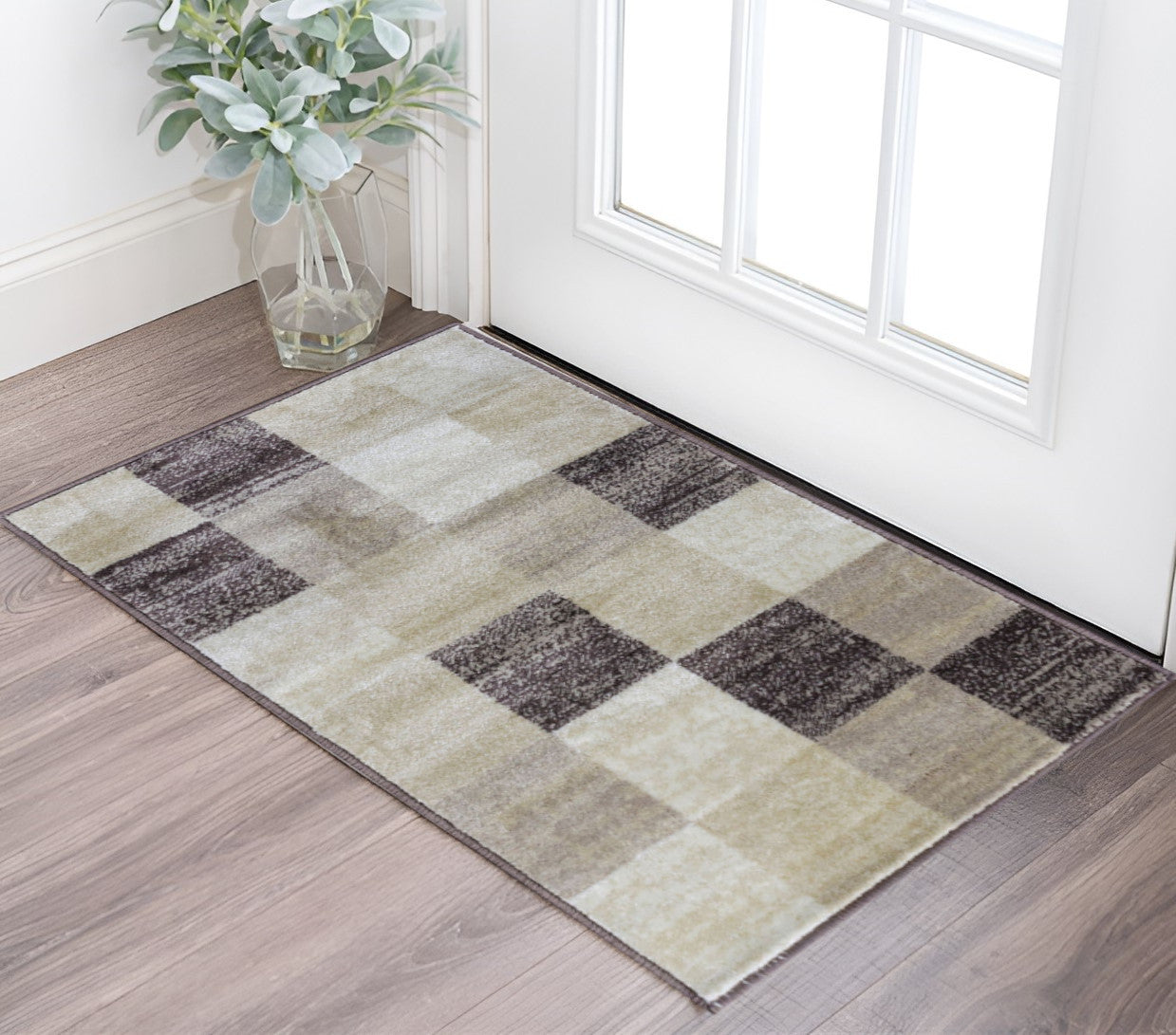 2' X 3' Beige Geometric Power Loom Stain Resistant Area Rug