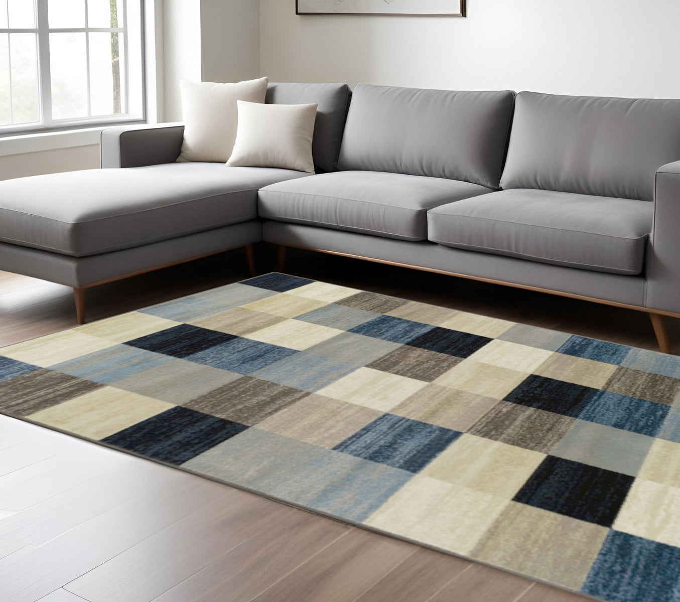 8' X 10' Blue And Teal Geometric Power Loom Stain Resistant Area Rug