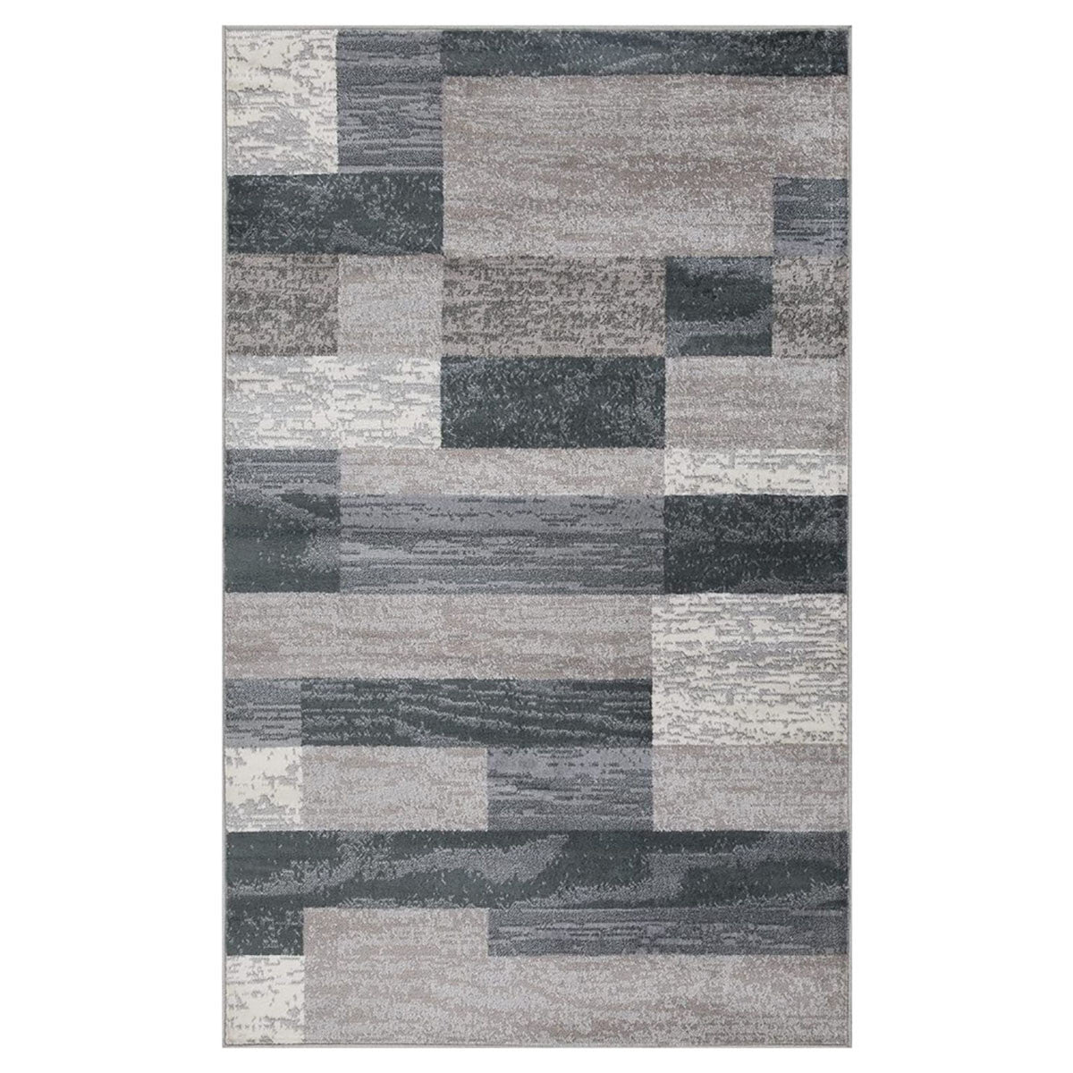 2' X 3' Blue And Taupe Patchwork Distressed Area Rug
