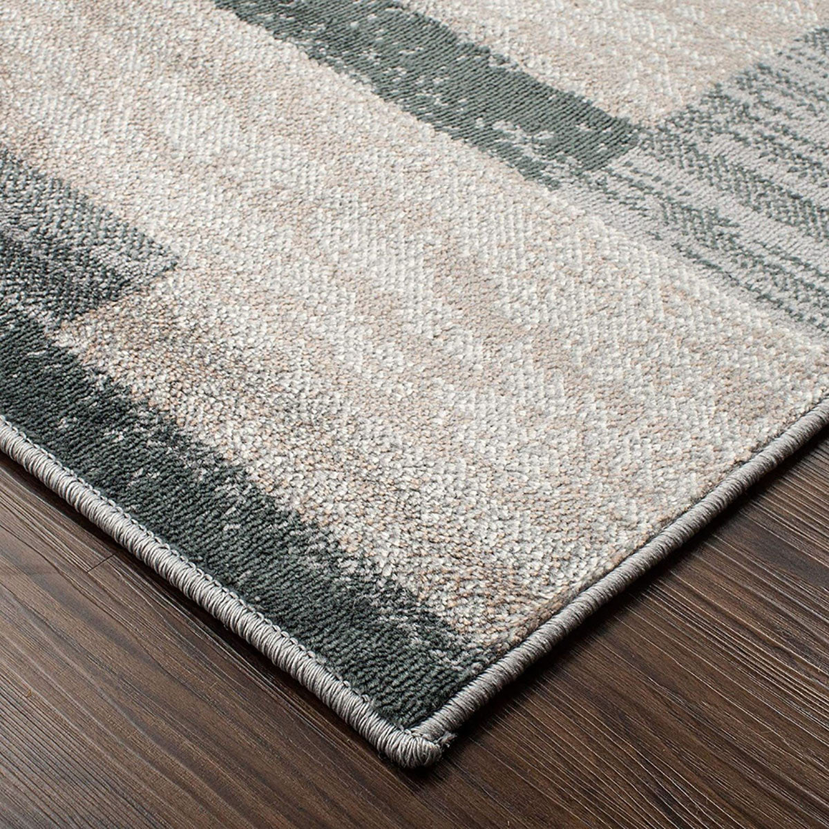 2' X 3' Blue And Taupe Patchwork Distressed Area Rug