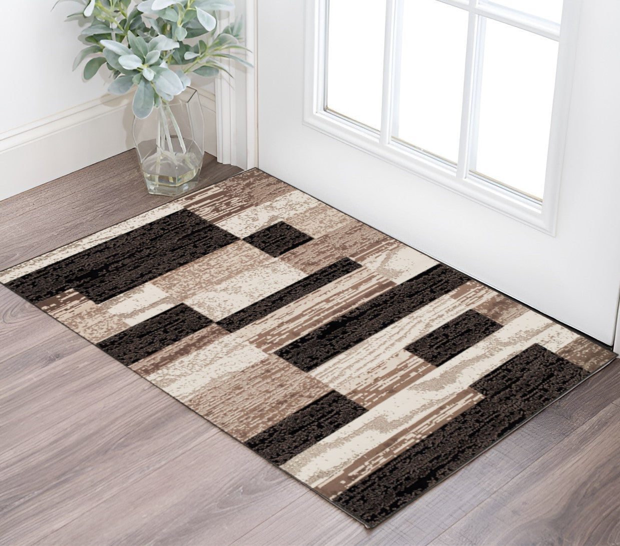 3' X 5' Chocolate Patchwork Power Loom Stain Resistant Area Rug