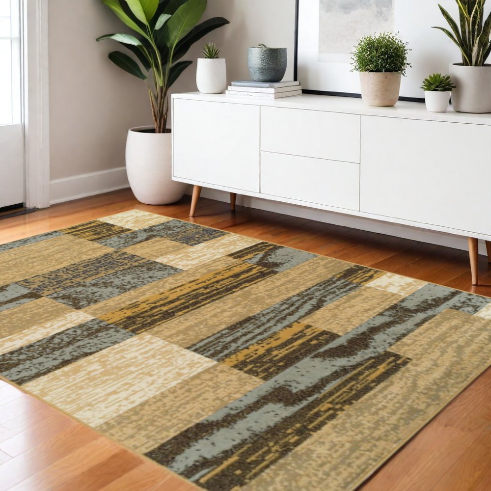 4' X 6' Blue And Beige Patchwork Area Rug