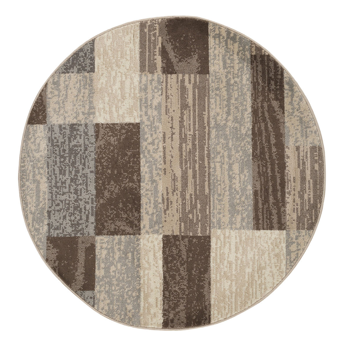 5' Brown And Beige Patchwork Round Rug