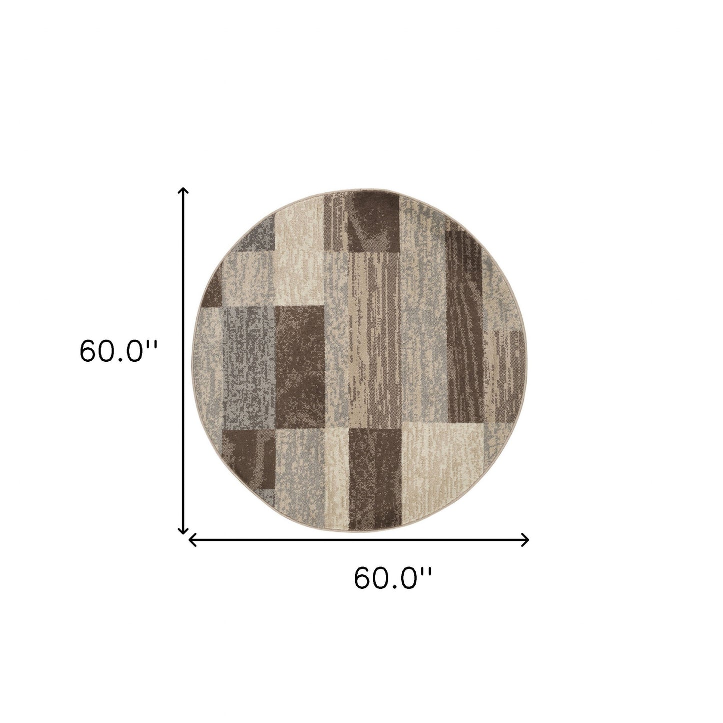 5' Brown And Beige Patchwork Round Rug