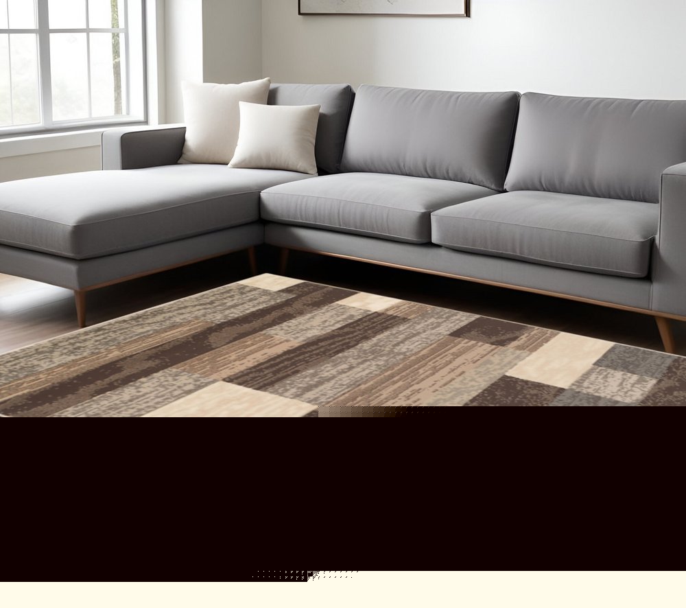 6' X 9' Beige Slate Gray And Brown Patchwork Area Rug