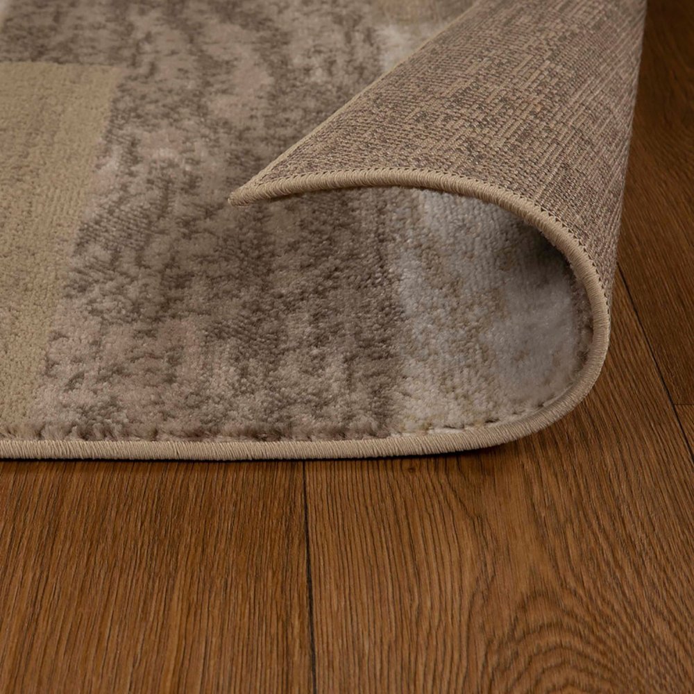 7' X 9' Beige And Brown Patchwork Area Rug