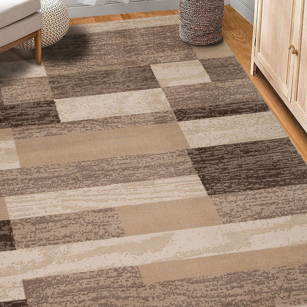 7' X 9' Beige And Brown Patchwork Area Rug