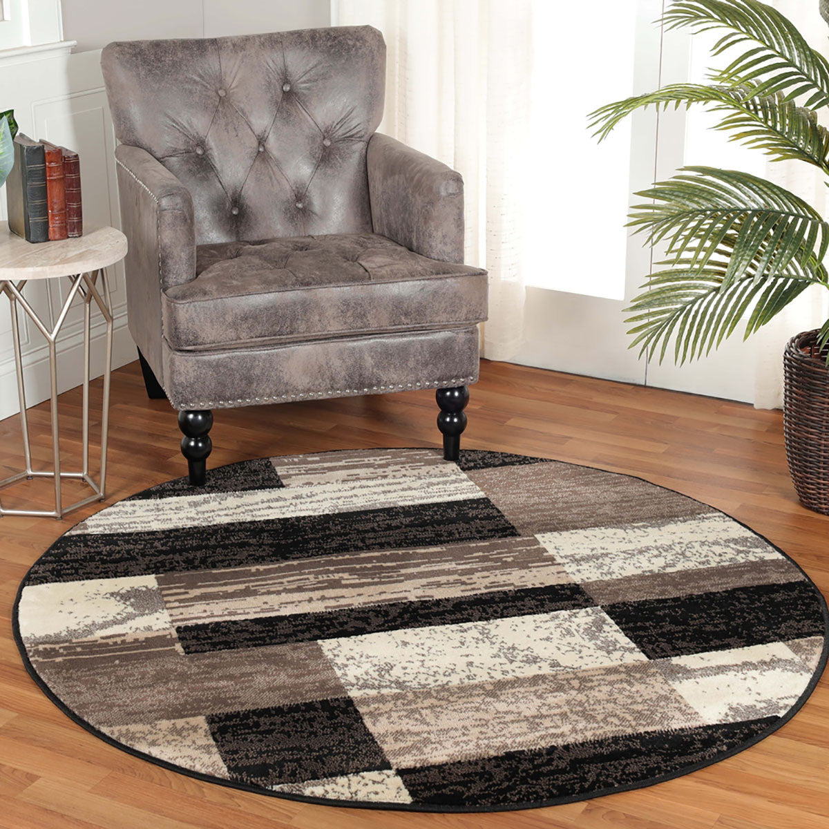 8' Chocolate Patchwork Round Rug