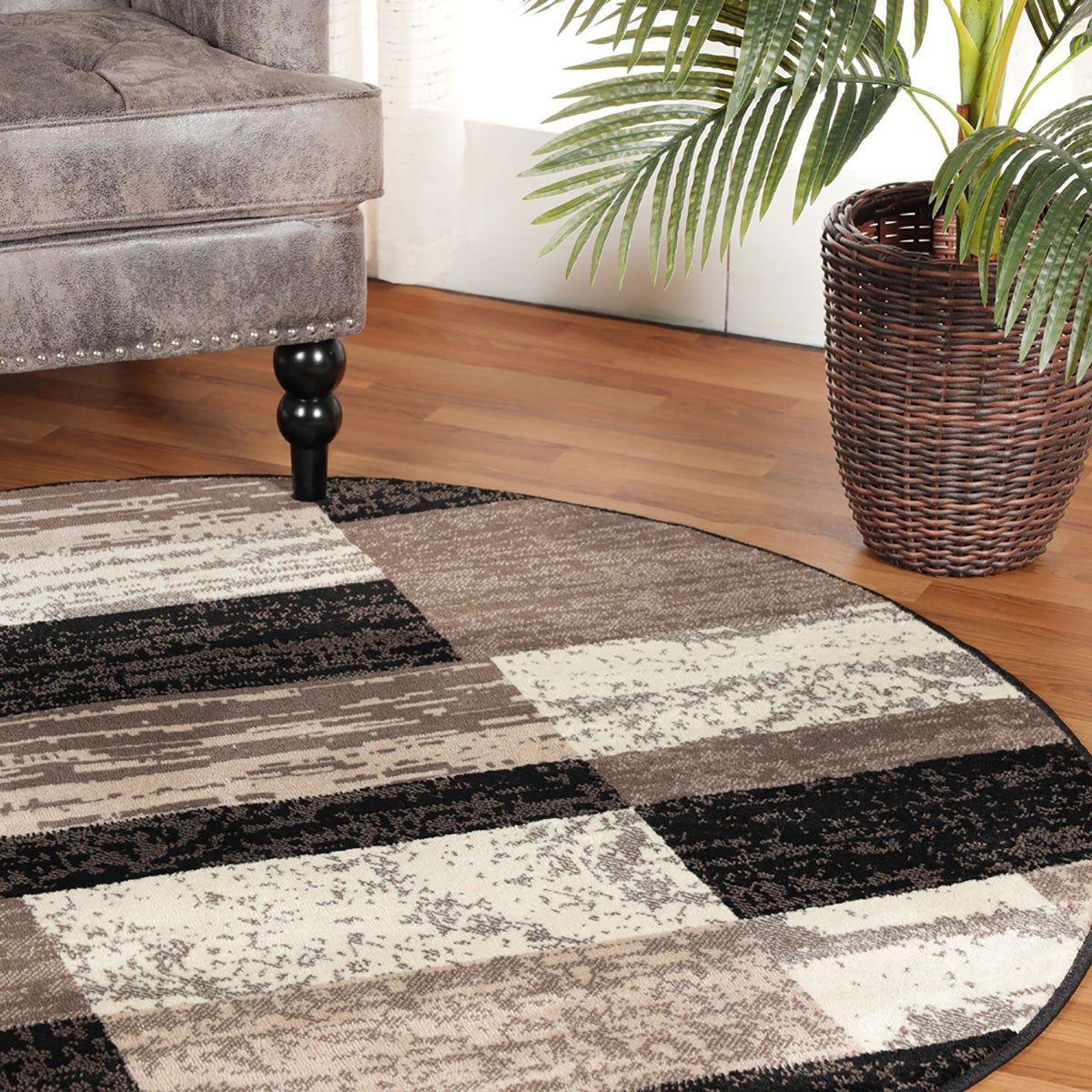 8' Chocolate Patchwork Round Rug
