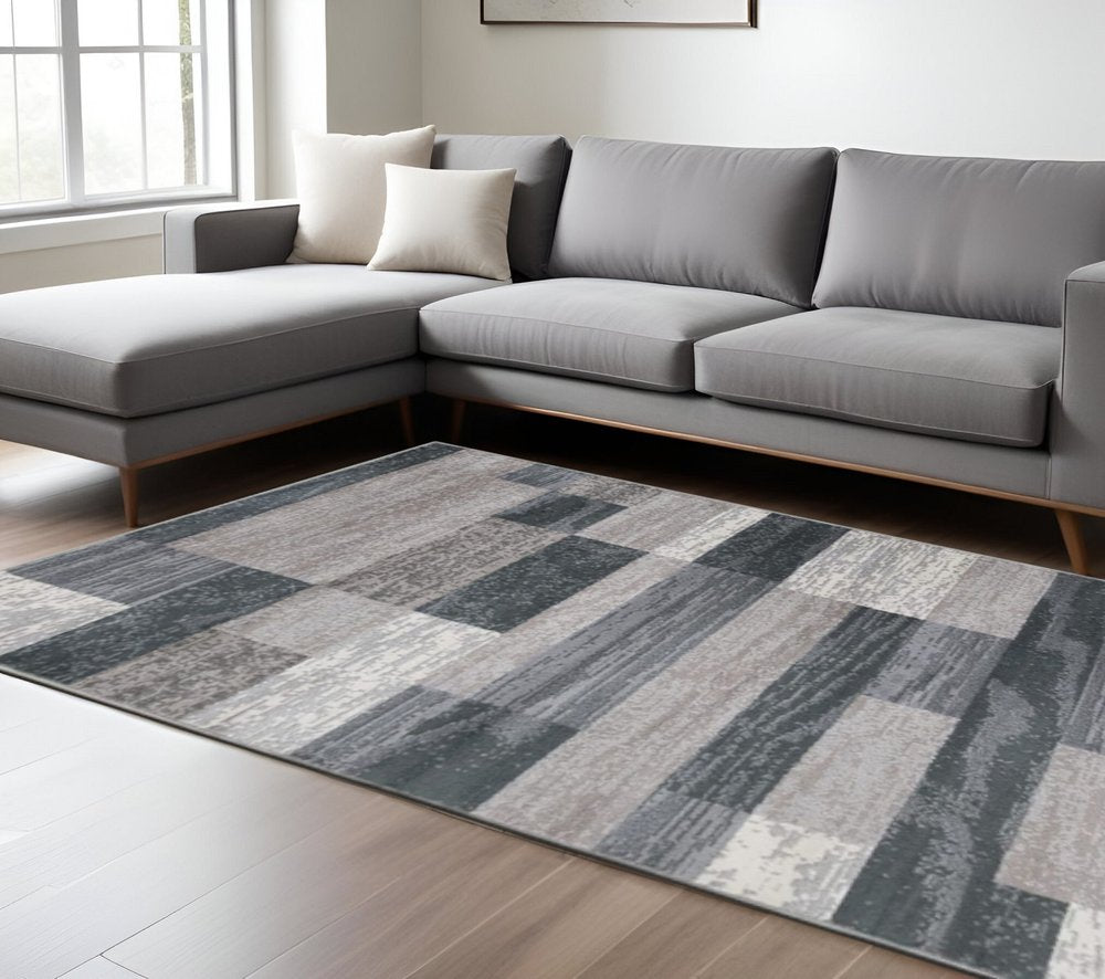 8' X 10' Blue And Gray Patchwork Area Rug