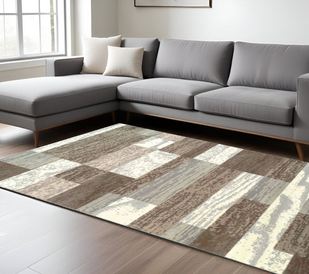 8' X 10' Blue And Ivory Patchwork Area Rug