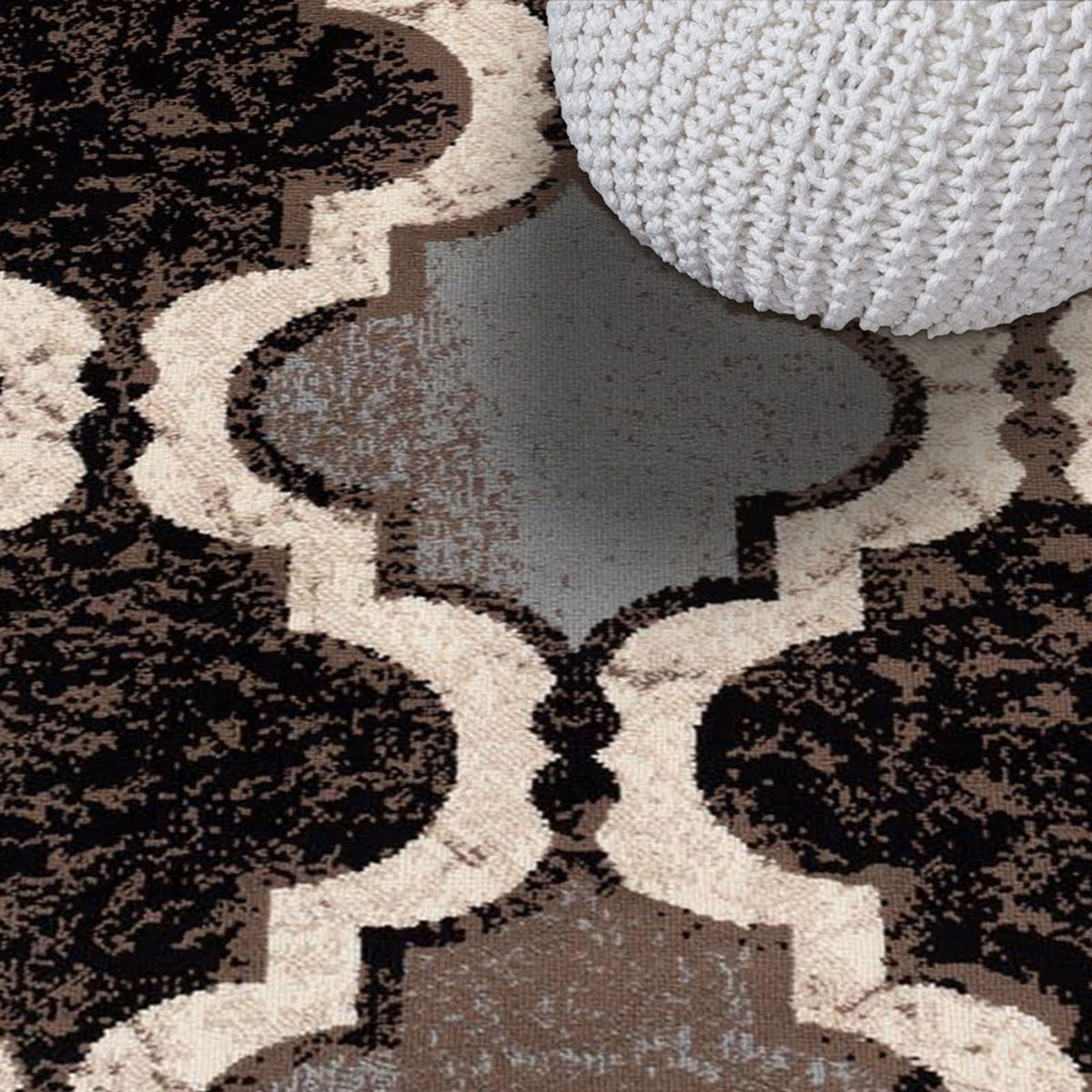 5' Chocolate Quatrefoil Distressed Square Rug