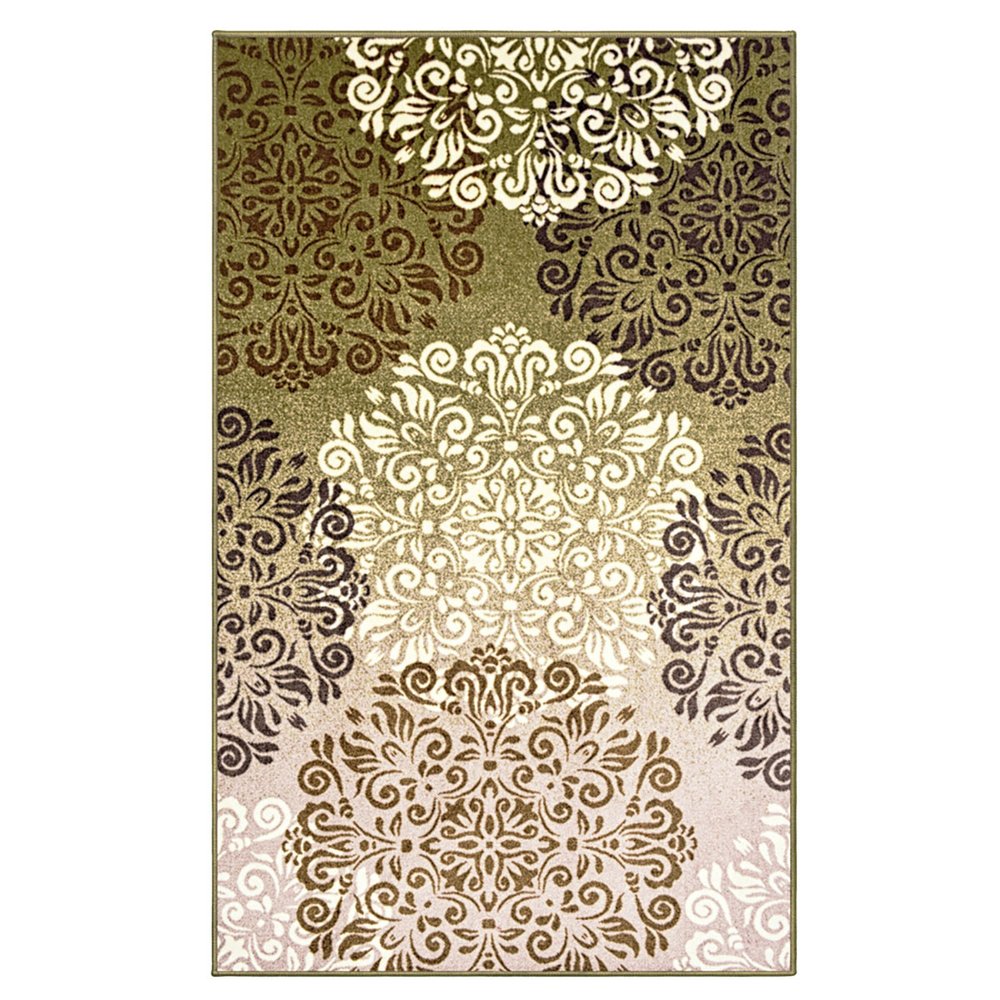 5' X 8' Brown Green And Ivory Floral Medallion Area Rug