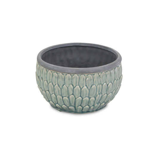 8" Aqua Textural Tone On Tone Ceramic Indoor Outdoor Round Pot Planter
