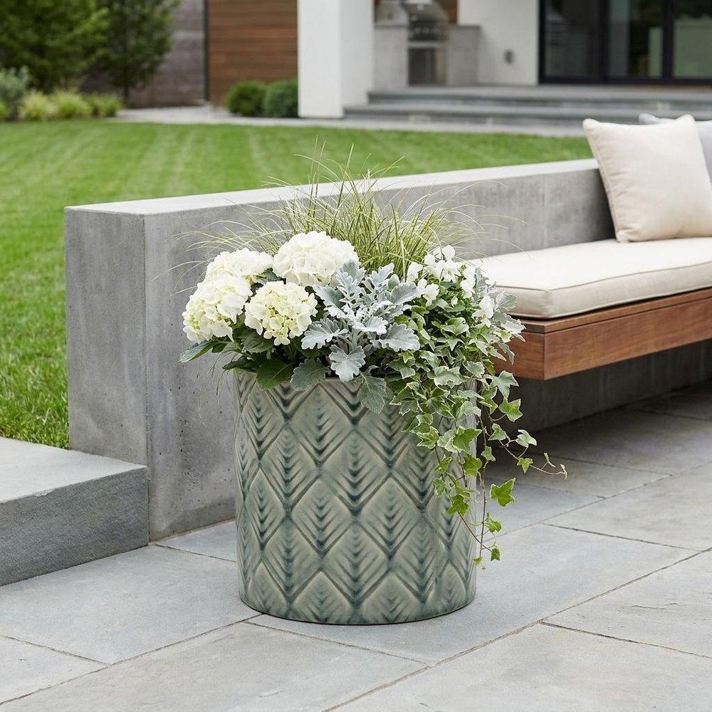 6" Green Geometric Ceramic Indoor Outdoor Round Pot Planter