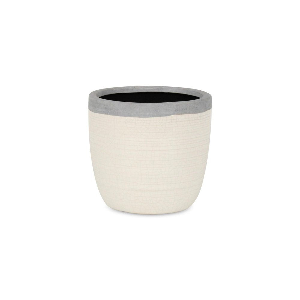 6" Cream and Gray Crackle Glaze Ceramic Indoor Outdoor Round Pot Planter