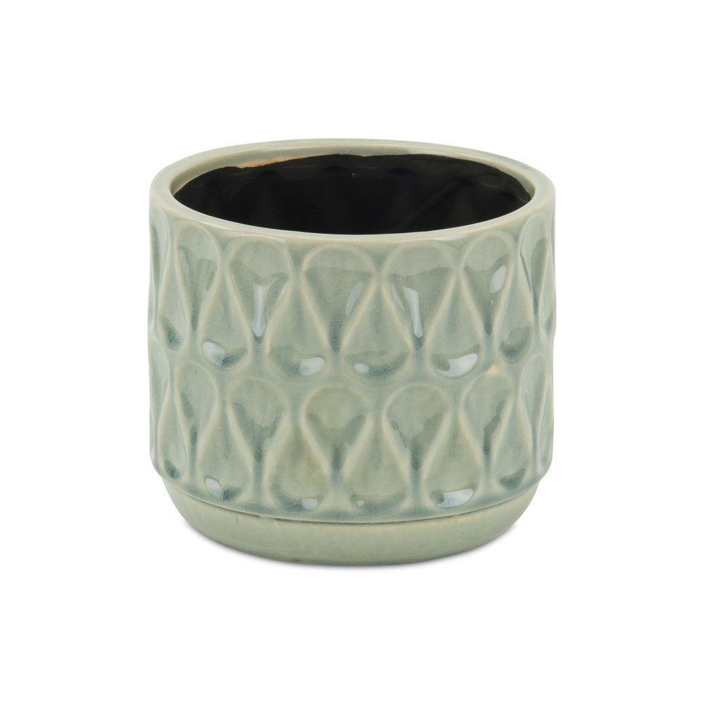 7" Green Geometric Ceramic Indoor Outdoor Round Pot Planter