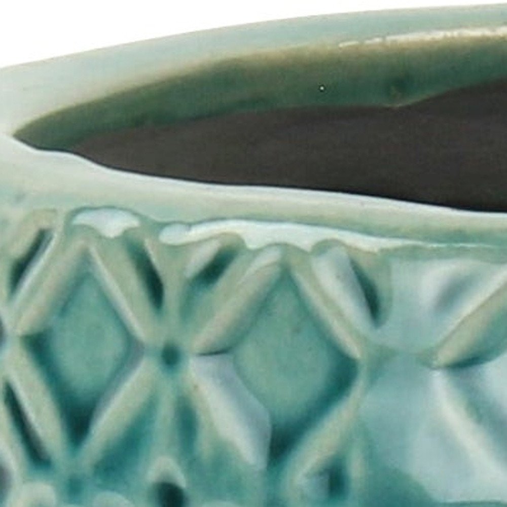 7" Turquoise Geometric Ceramic Indoor Outdoor Round Pot Planter