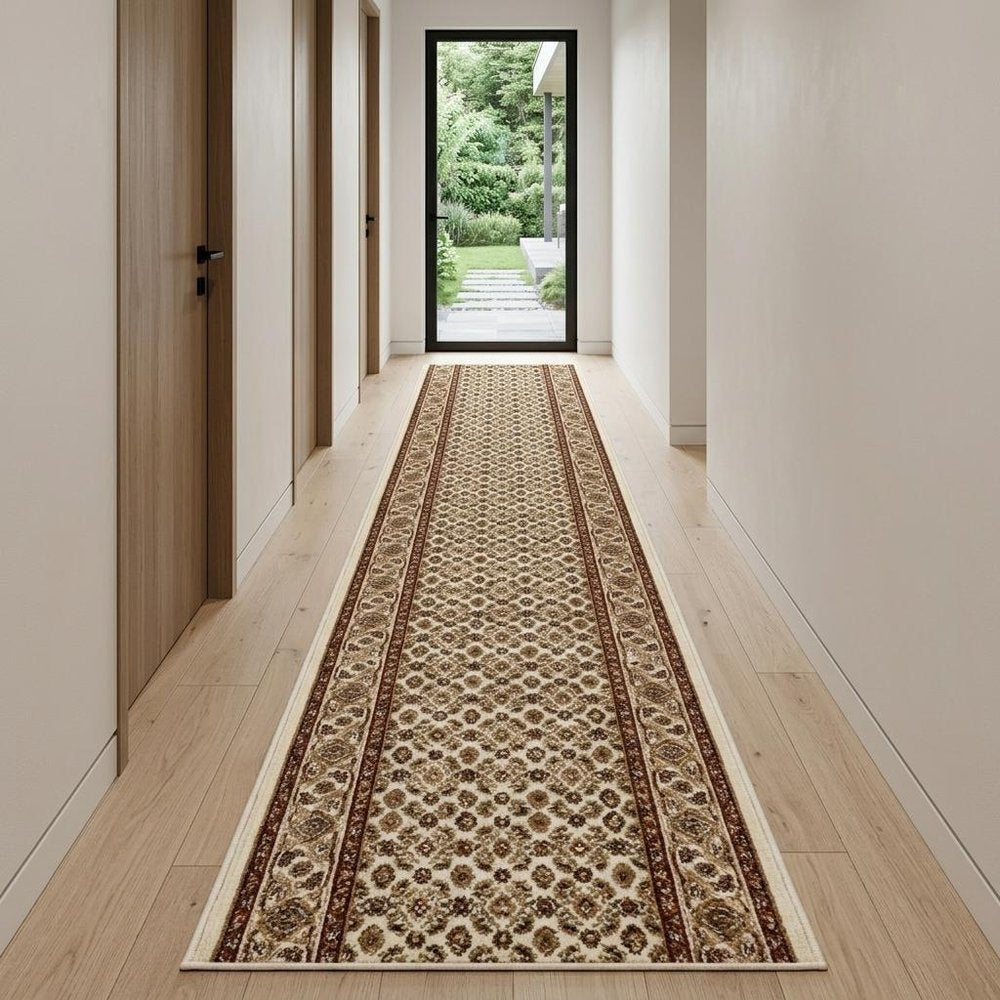 13' Beige And Ivory Oriental Runner Rug