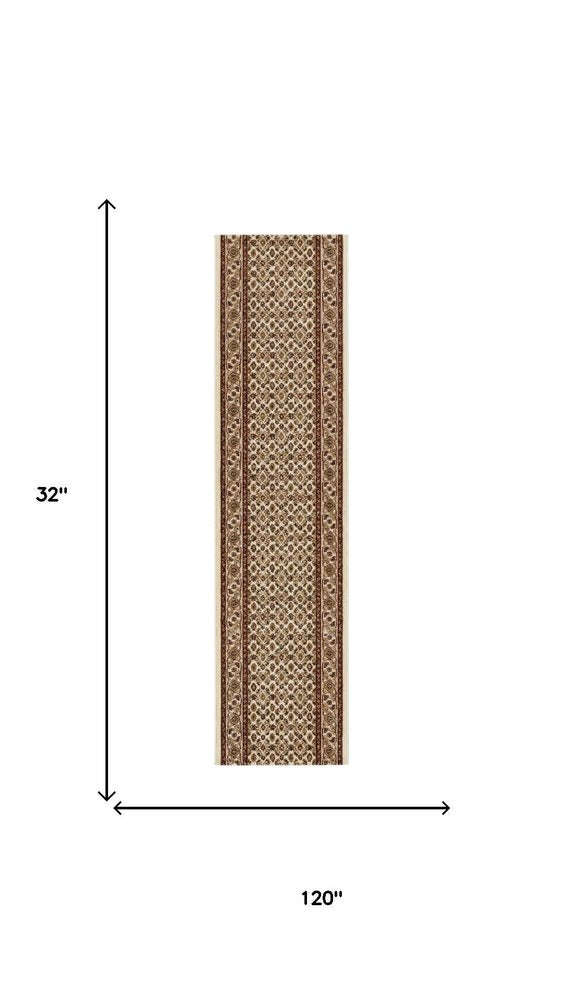 10' Beige And Ivory Oriental Runner Rug