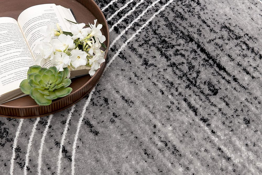 10' Gray And Ivory Abstract Shag Runner Rug