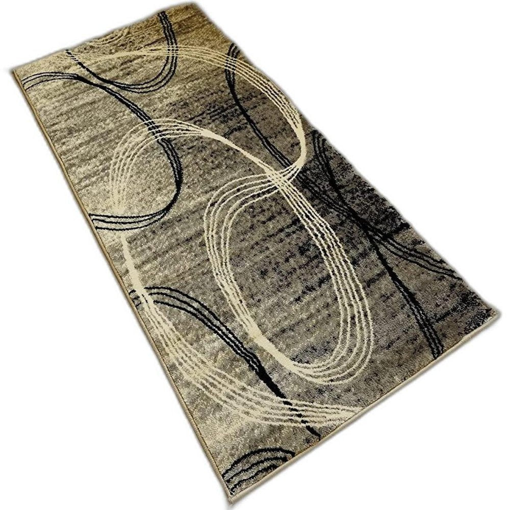 10' Gray And Ivory Abstract Runner Rug